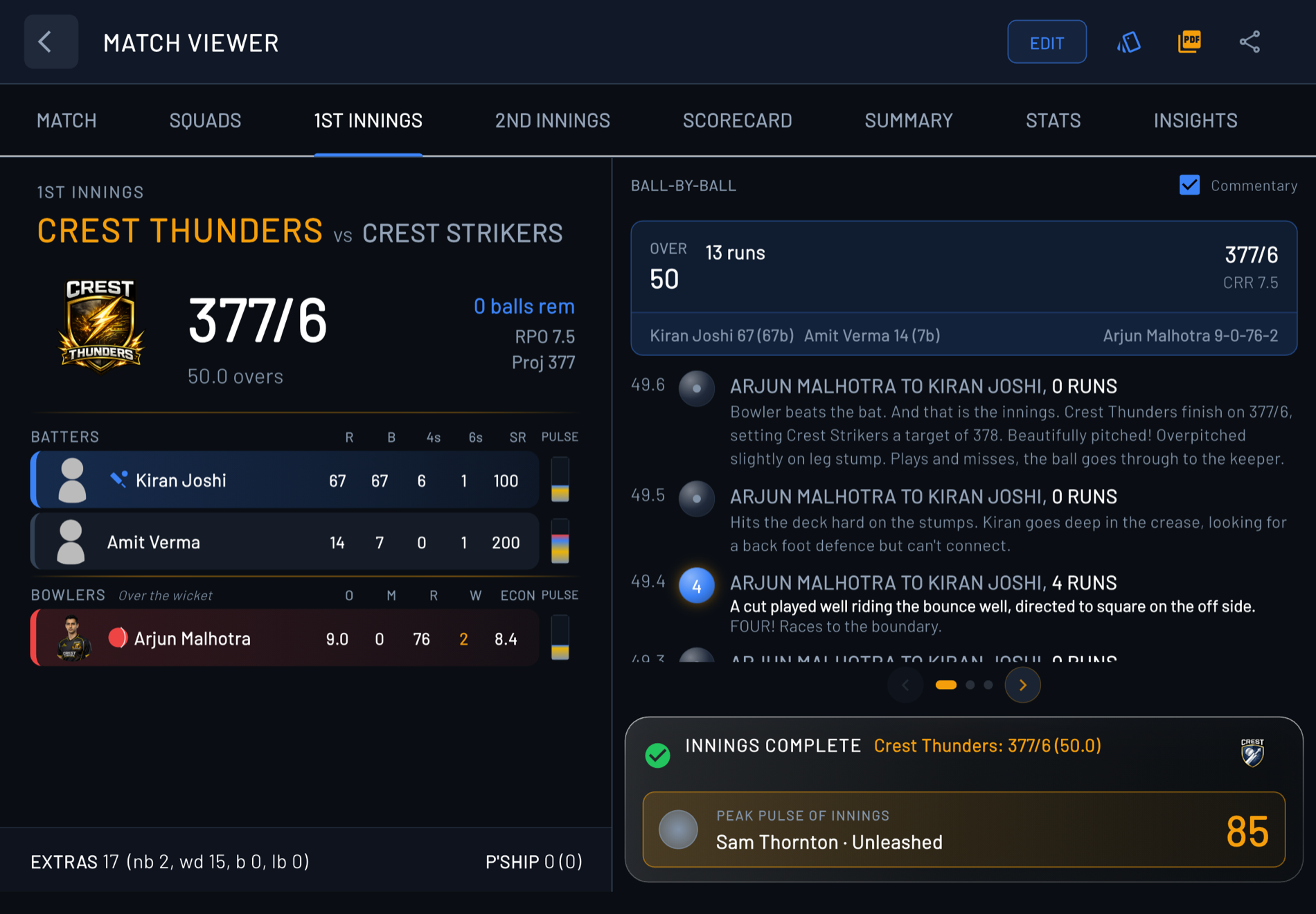 Live standings — league table with points and net run rate