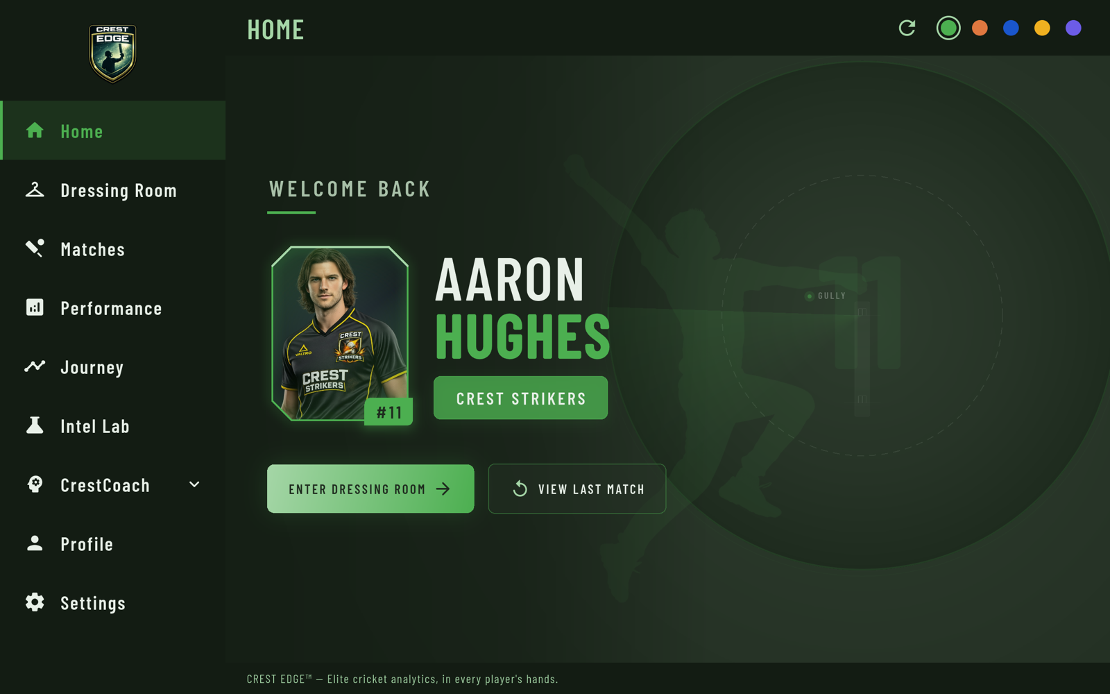 Your EDGE home — player card, recent form and career at a glance