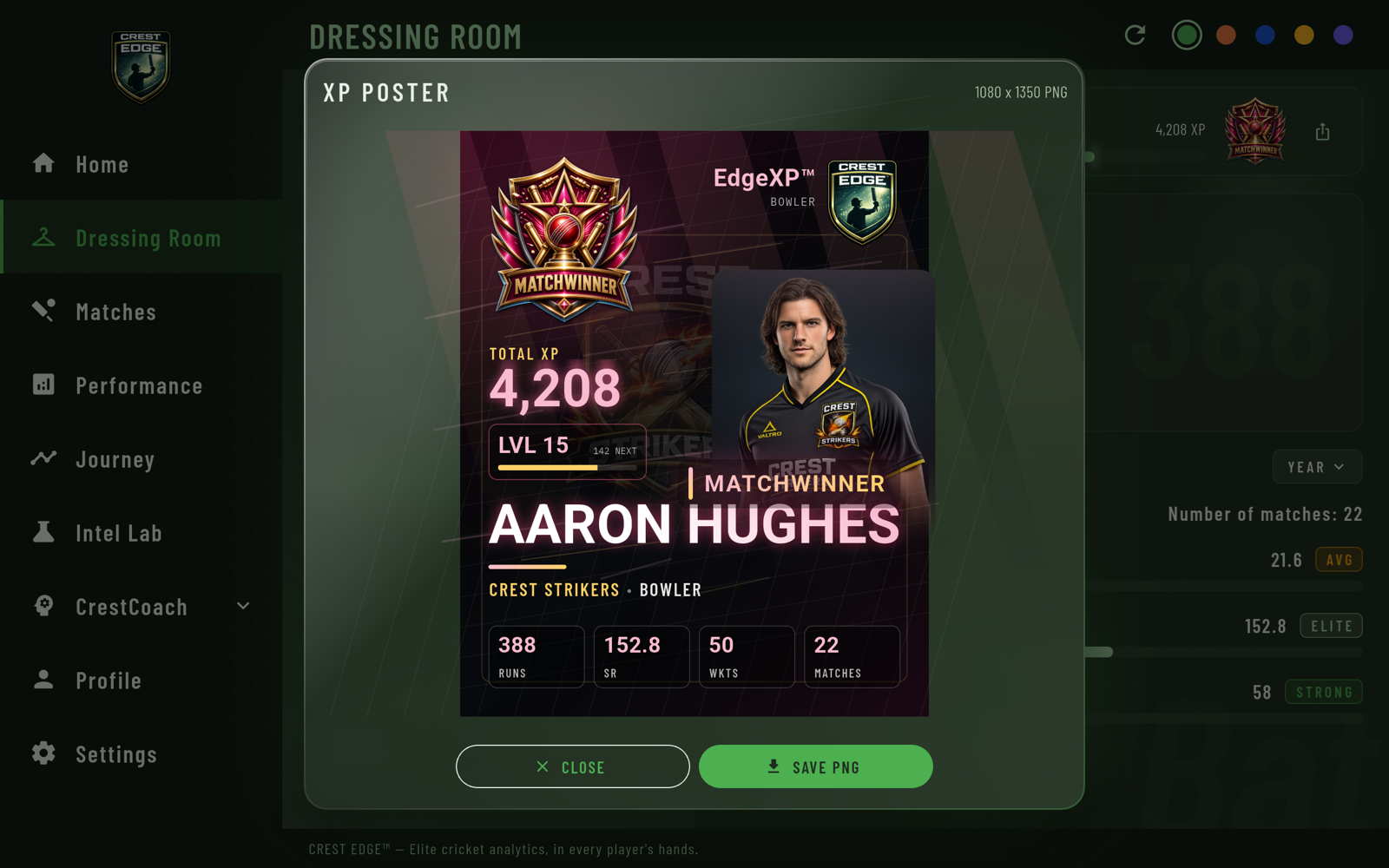 EdgeXP poster — a shareable player card built from real performances