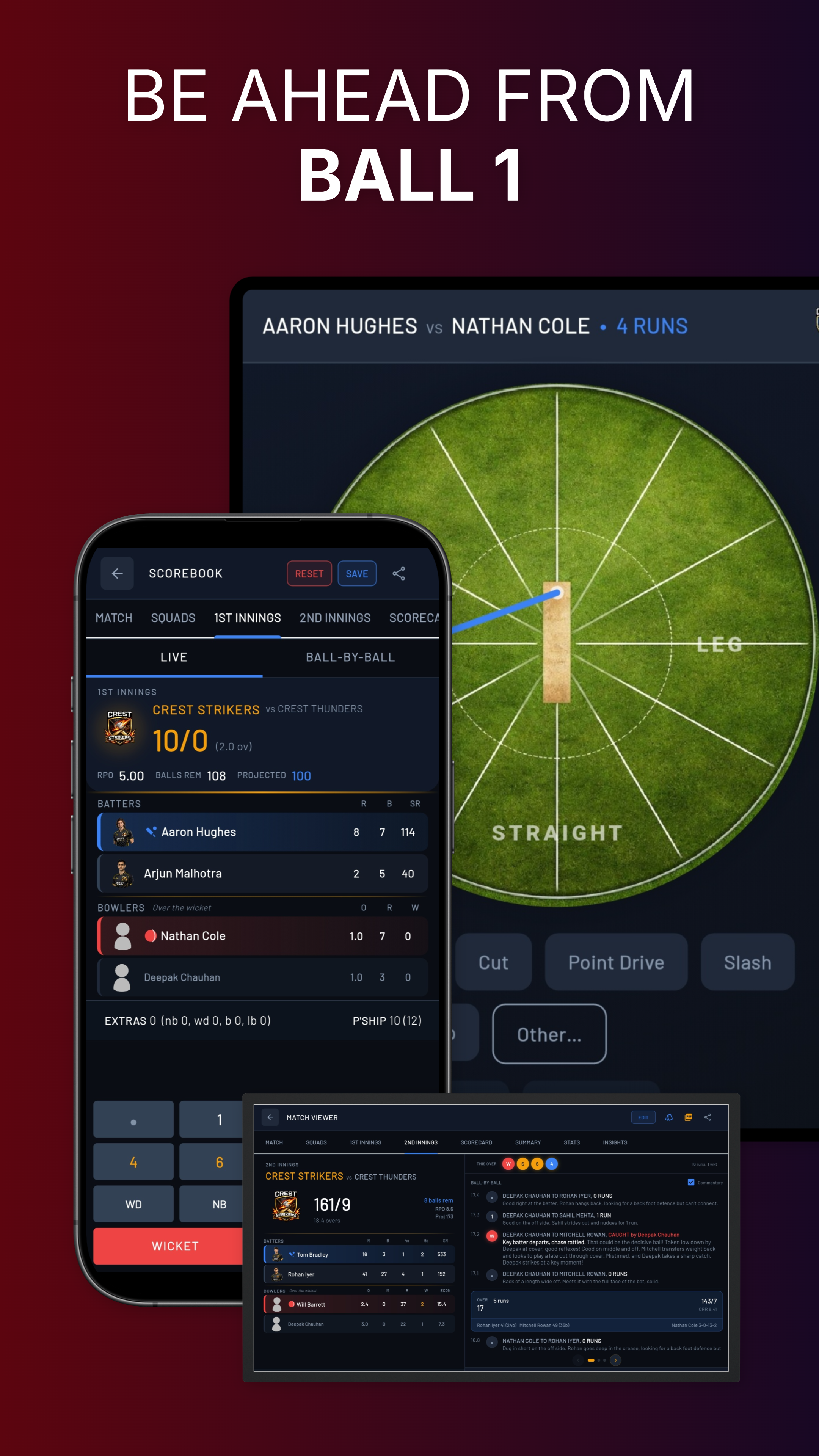 CREST Scorebook — live ball-by-ball scoring interface