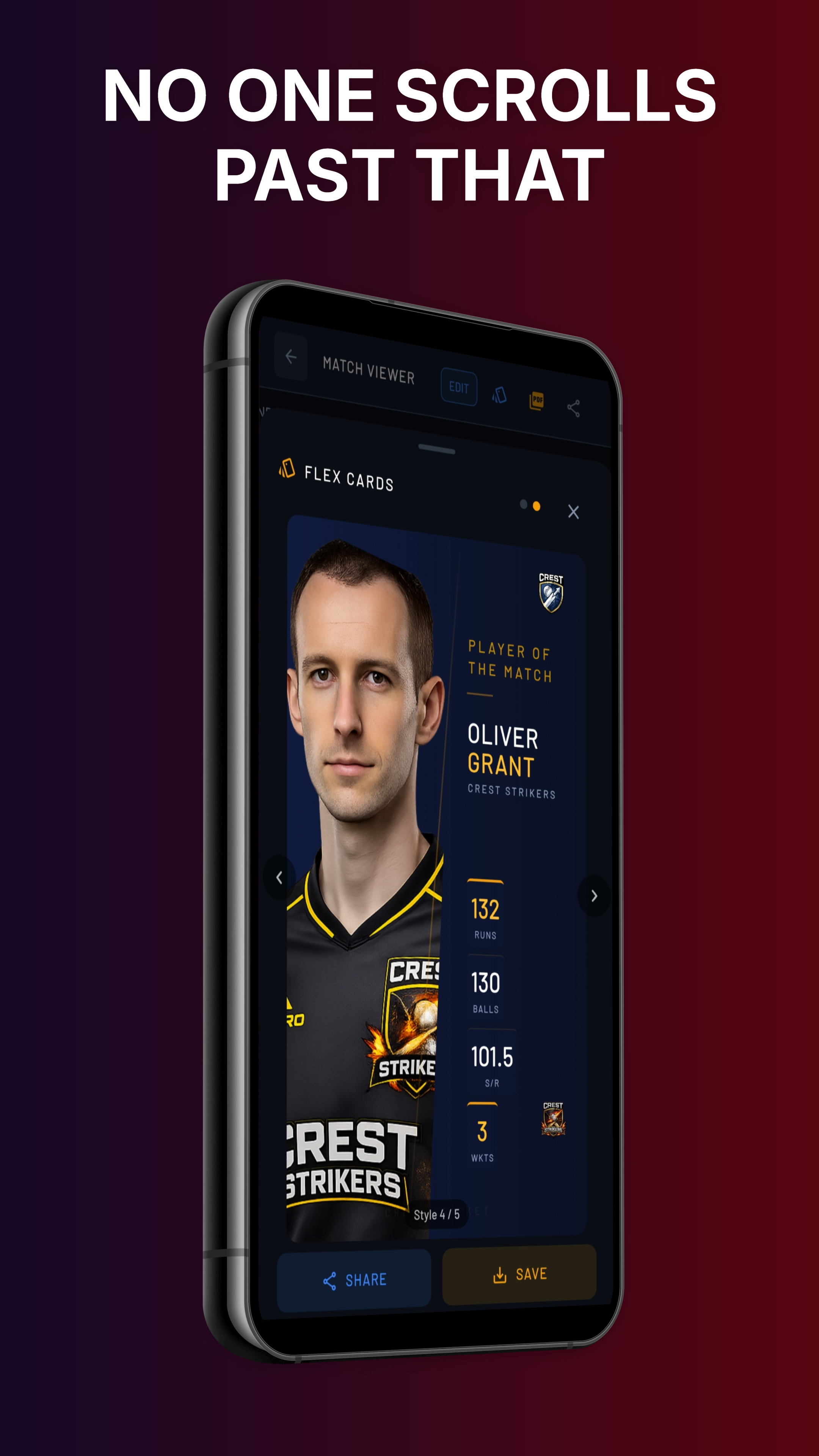 Flex Cards — Player of the Match card with live stats